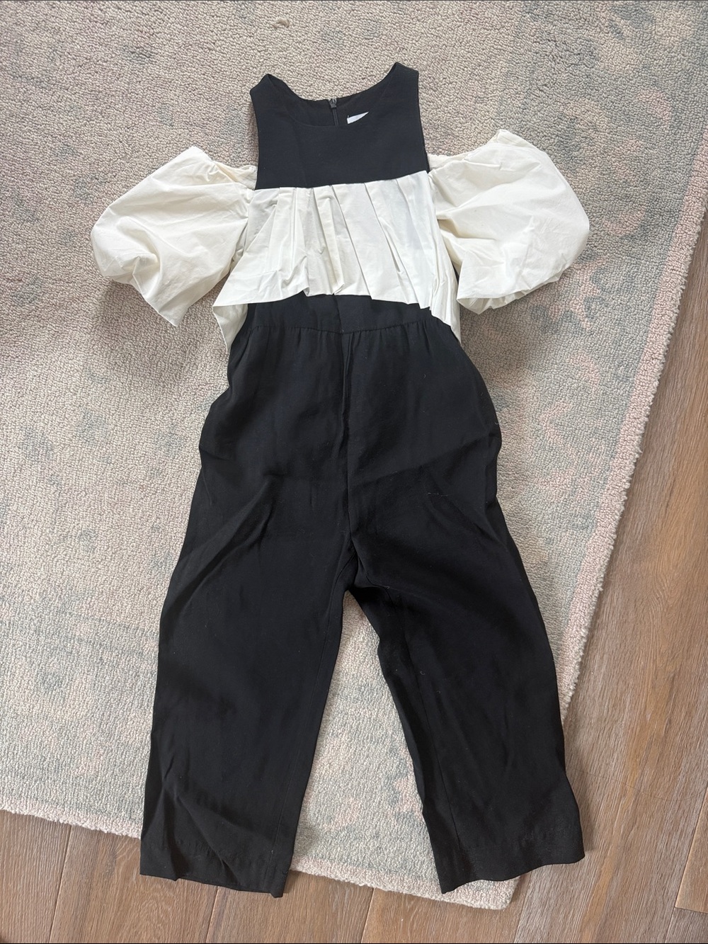 Zara Kids Black & White Puff-Sleeve Jumpsuit